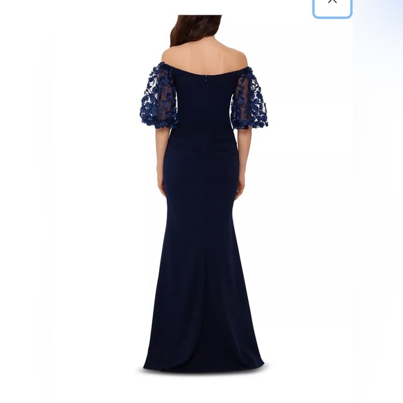 Xscape Off-The-Shoulder Floral Sleeve Gown in Size 14, Navy - Picture 2 of 9